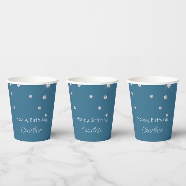 Gobelets En Papier Glam Blue White Diamonds Anniversaire (Multi)