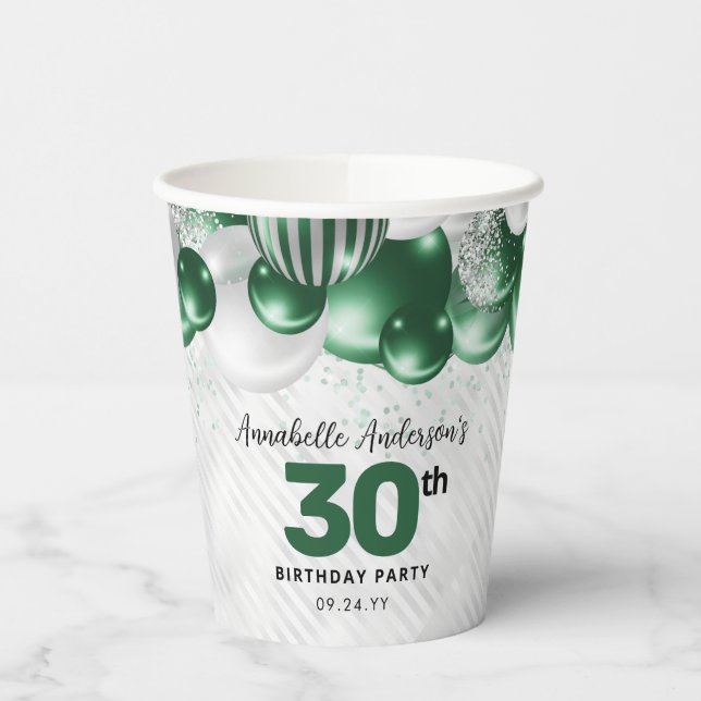 Gobelets En Papier Glam Emerald Green Balloon Parties scintillant d'a (Gauche)