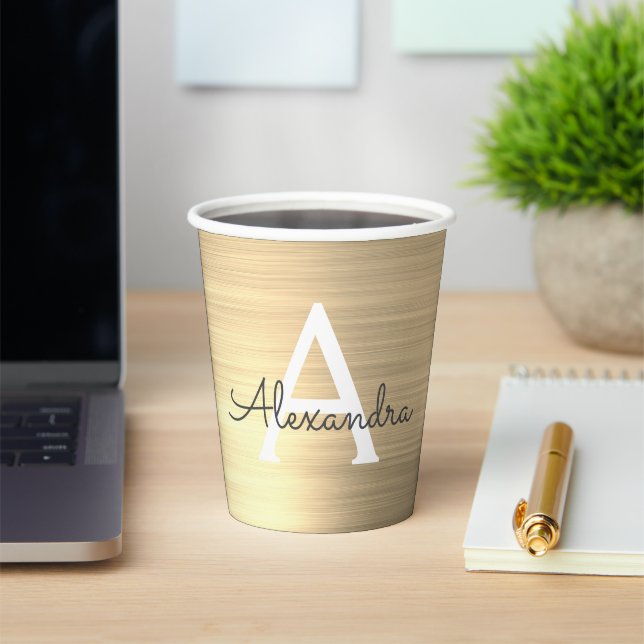 Gobelets En Papier Glam Gold Metallic Stylish Monogram tasses de papi (Insitu)