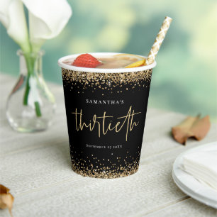 Gobelets En Papier Glam Gold Nom de la Parties scintillant Date Trent