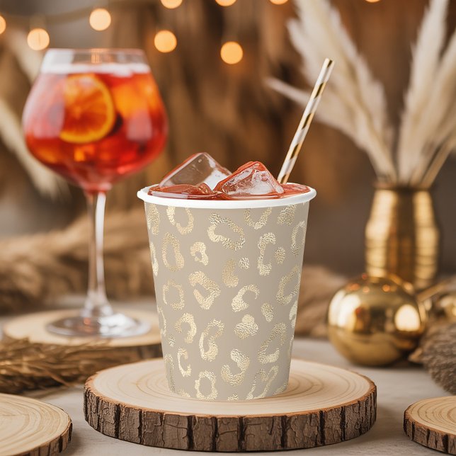 Gobelets En Papier Glam Leopard Spot Motif Safari Gold ID1154 (Créateur téléchargé)