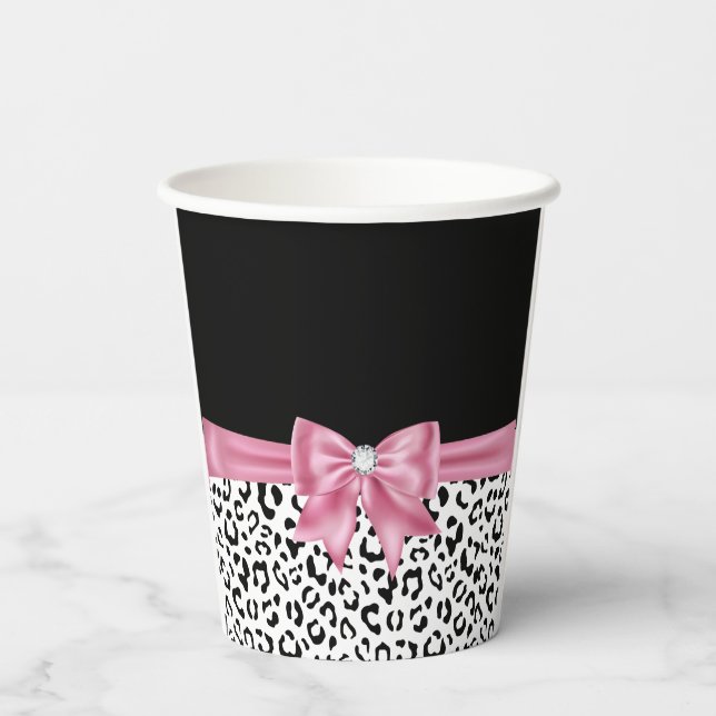Gobelets En Papier Glam rose Bow Diamond Black Snow Leopard (Verso)