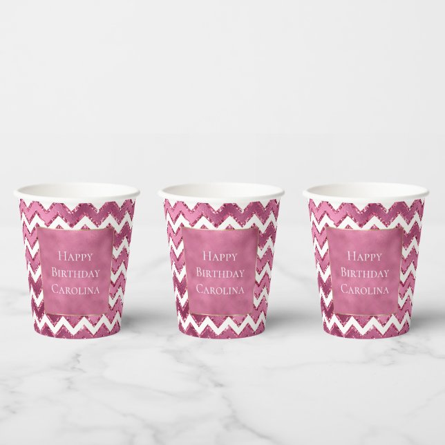 Gobelets En Papier Glamme rose blanc Zigzag (Multi)