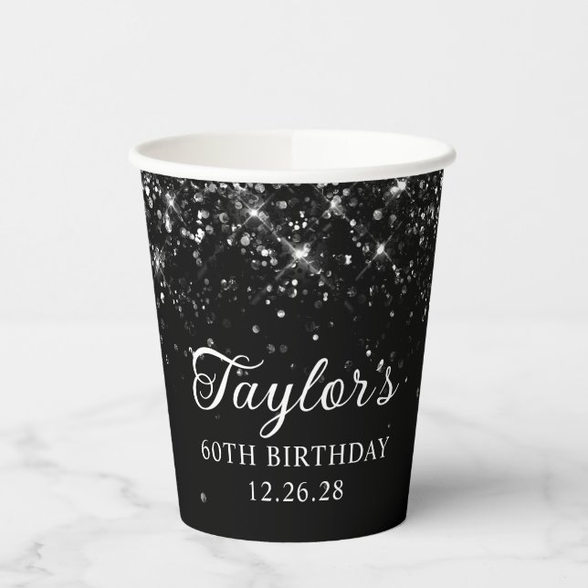 Gobelets En Papier Glittery Black 60e anniversaire (Gauche)