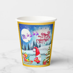 Gobelets En Papier Gnome de Noël enneigé et cadeaux du traîneau du Pè
