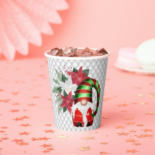 Gobelets En Papier Gnome Rouge Vert Poinsettia Noël