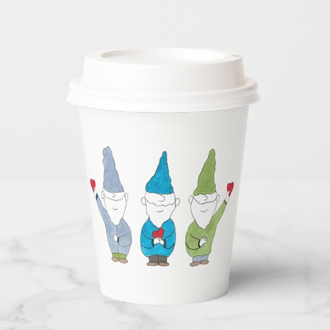 Gobelets En Papier Gnomes Avec des Cœurs (Recto)