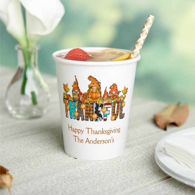 Gobelets En Papier Gnomes de remerciement Chute Thanksgiving Citrouil (Insitu)
