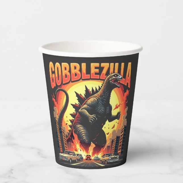 Gobelets En Papier Gobblezilla Éffrayant Turquie Thanksgiving Gobble (Recto)