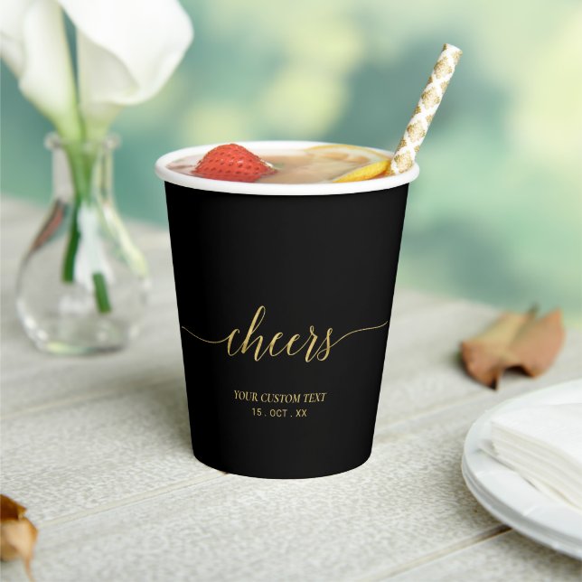 Gobelets En Papier Gold & Black Modern Script Lettrer Soirée (Insitu)