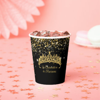 Gobelets En Papier Gold Confetti Quinceanera Tiara