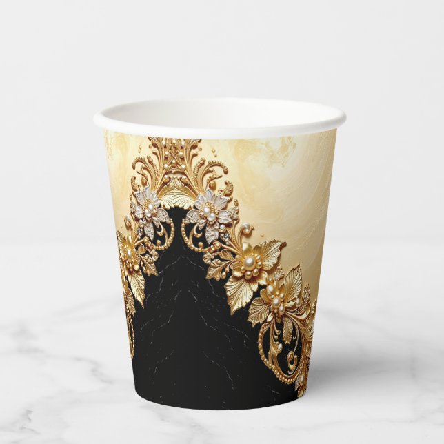 Gobelets En Papier Gold Floral Embellishments Paper Cups (Recto)