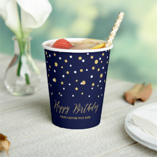Gobelets En Papier Gold & Navy Hexagon Confetti fête d'anniversaire a