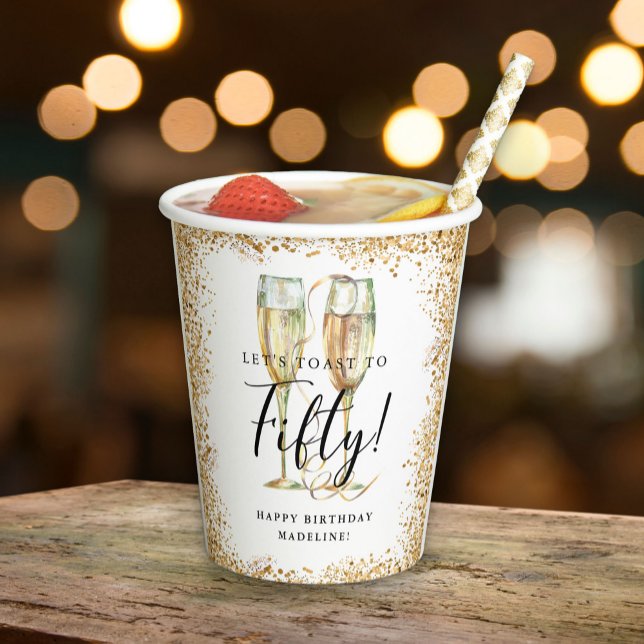 Gobelets En Papier Gold Parties scintillant 50e fête d'anniversaire (Créateur téléchargé)
