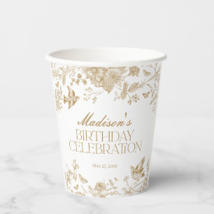 Gobelets En Papier Gold Toile De Jouy Vintage Floral Anniversaire
