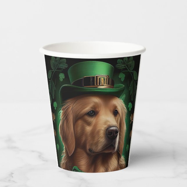 Gobelets En Papier Golden Retriever Dog in St. Patrick's Day (Recto)