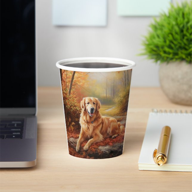 Gobelets En Papier Golden Retriever en automne Leaves automne Inspire (Insitu)