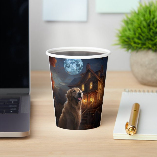 Gobelets En Papier Golden Retriever Halloween effroi (Insitu)