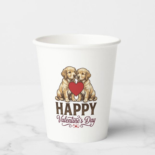 Gobelets En Papier Golden Retriever Joyeuse Saint-Valentin (Recto)