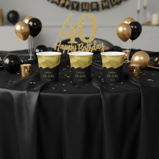 Gobelets En Papier Golden Yellow Gold Glitter Abstract Watercolor  (Créateur téléchargé)