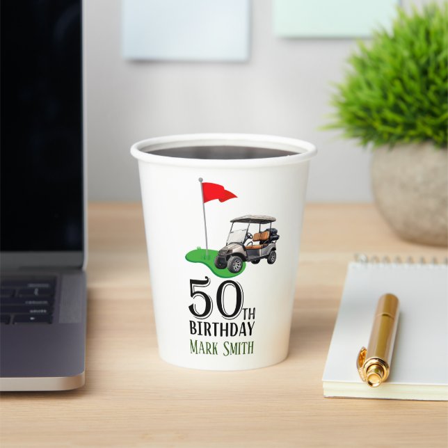 Gobelets En Papier Golf 50e anniversaire à vous avec Drapeau de golf (Insitu)