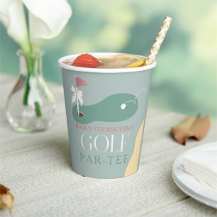 Gobelets En Papier Golf Fairway Drapeau Rose Ruban Fête d'anniversair
