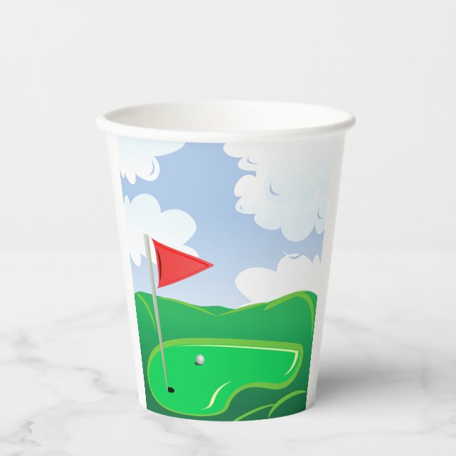 Gobelets En Papier Golf Green with Red Flag and Ball (Recto)