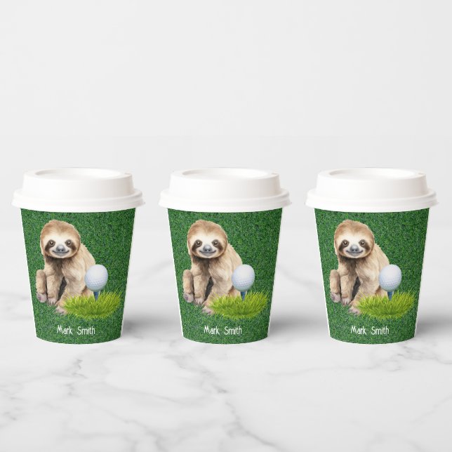 Gobelets En Papier Golf Sloth Golfer à l'herbe verte (Multi)