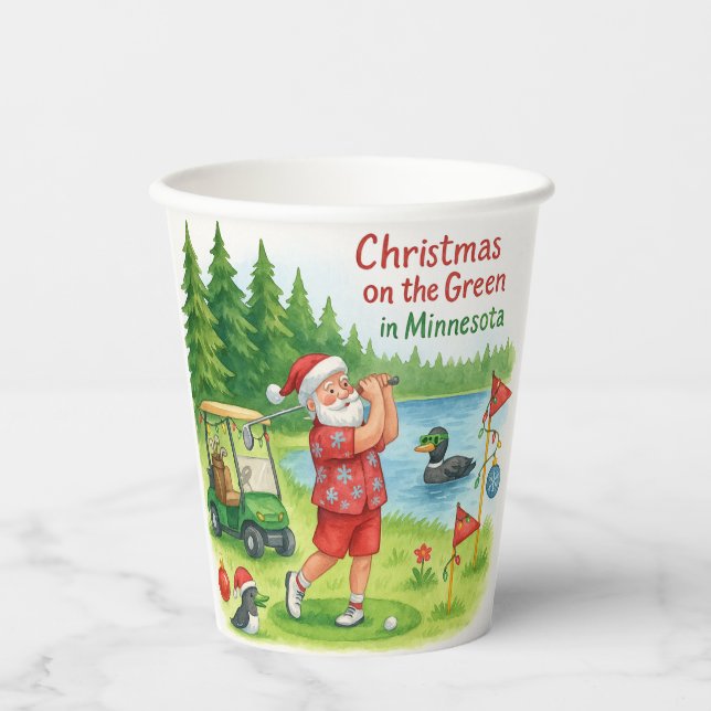 Gobelets En Papier Golfer Santa Claus Golfing in Minnesota on Green (Recto)