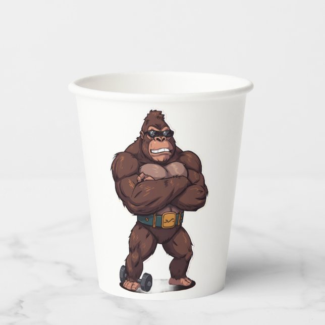 Gobelets En Papier Gorille Bodybuilder Haltérophile Pop Art Cartoon (Recto)