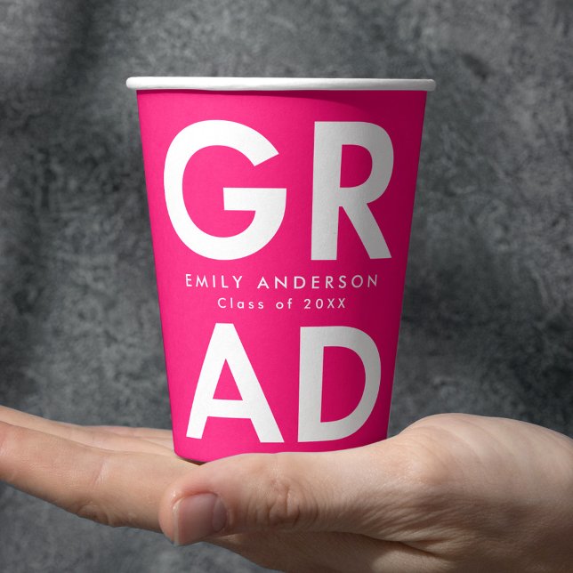 Gobelets En Papier Grad Grad Hot Pink Graduation (Créateur téléchargé)