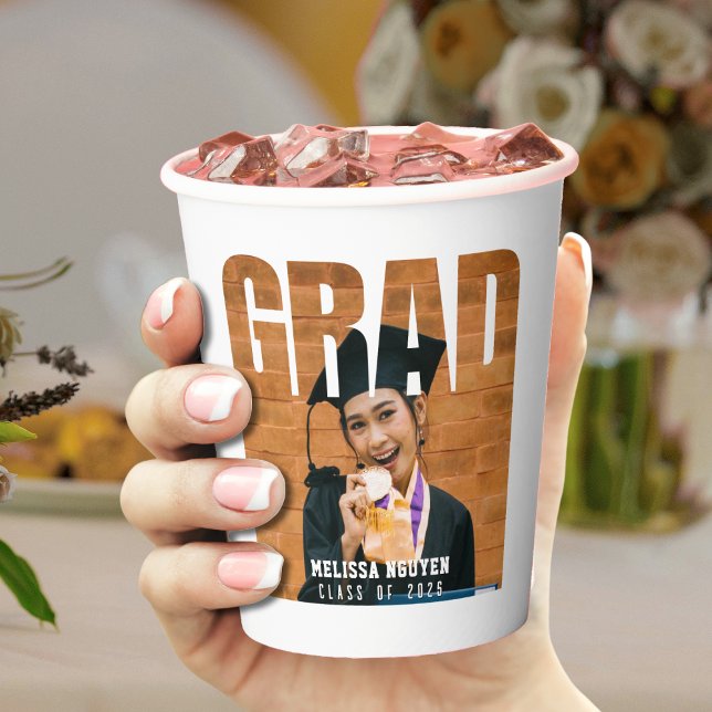Gobelets En Papier Grad Photo Graduation Blanc (Grad Photo Graduation White Paper Cups
)