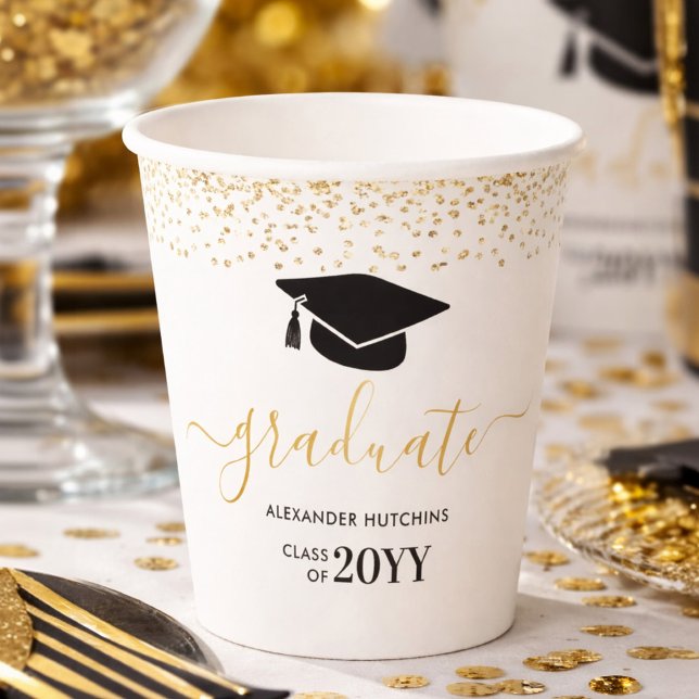 Gobelets En Papier Graduate Gold Parties scintillant Confetti Graduat (Créateur téléchargé)