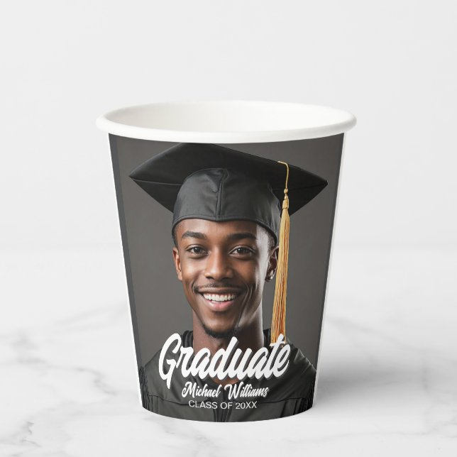 Gobelets En Papier Graduate Photo w Bold Script Graduation Party (Recto)