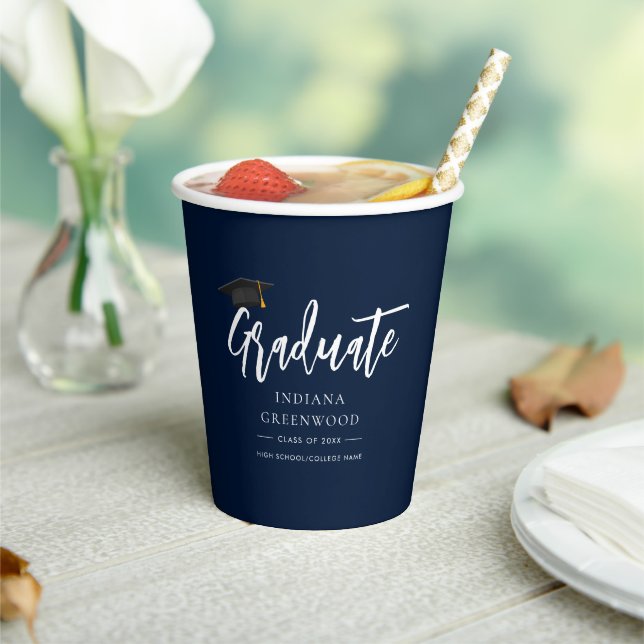 Gobelets En Papier Graduation 2025 Script Navy Blue Paper (Insitu)