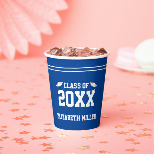 Gobelets En Papier Graduation Blue and White Grad Name Class of 2025