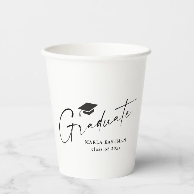 Gobelets En Papier Graduation de style moderne noir et blanc  (Recto)