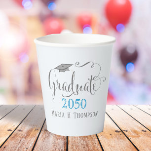 Gobelets En Papier Graduation Minimaliste moderne Mortboard Lite Bleu