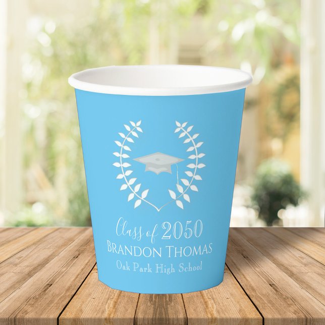 Gobelets En Papier Graduation Moderne Carton de Bleu Clair Classique (Créateur téléchargé)