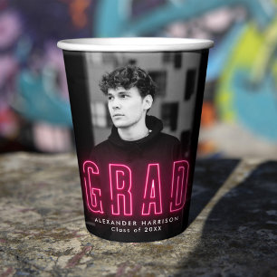 Gobelets En Papier Graduation moderne en néon rose chaud