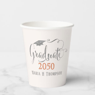 Gobelets En Papier Graduation moderne minimaliste Classe d'orange