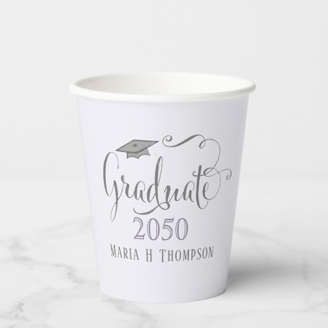 Gobelets En Papier Graduation Moderne Minimum Mortboard Purple (Recto)