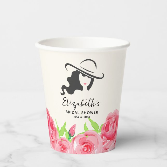Gobelets En Papier Grand chapeau Lady Roses Baby Shower de mariage (Recto)