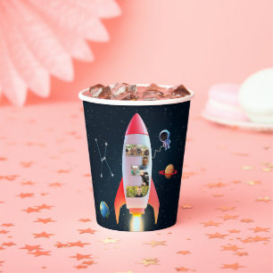 Gobelets En Papier Grand Trois avec photos Space Rocket 3e annivers