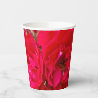 Gobelets En Papier Grandes roses rouges dans le jardin