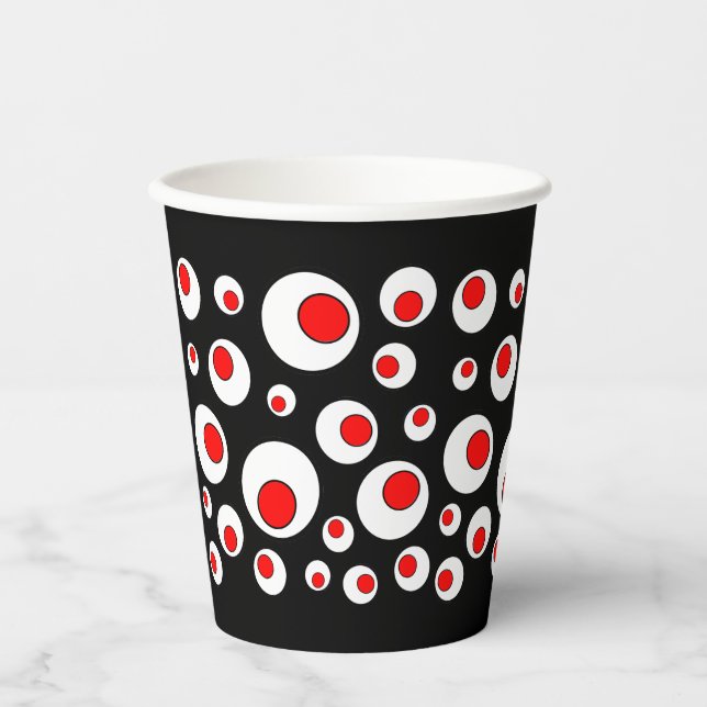 Gobelets En Papier Gras Cercle abstrait Design Rouge Blanc noir (Recto)