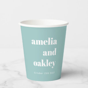 Gobelets En Papier Gras Minimaliste Aqua Blue Retro Mariage personnal