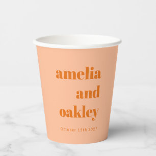 Gobelets En Papier Gras Minimaliste Pêche Orange Retro Mariage person