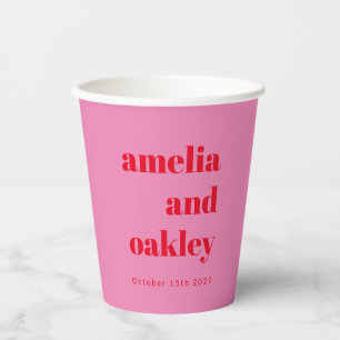 Gobelets En Papier Gras moderne rose et rouge Retro mariage personnal
