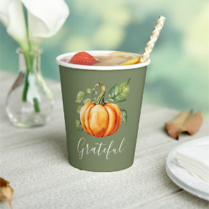 Gobelets En Papier Gratuit Citrouille orange Moss Green Thanksgiving